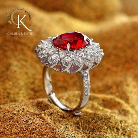 Ruby Lab Created Hybrid Diamond Ring - Ruby Cocktail Ring - Picture 2 of 4